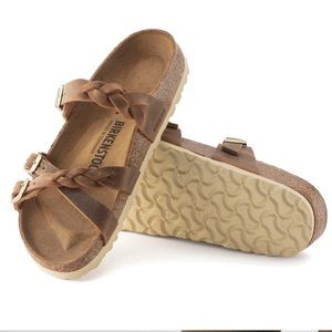 Birkenstock Brown Braided Leather Two-Strap Sandals